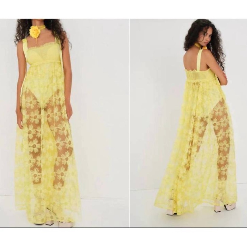 Nwt For Love & Lemons Emma Maxi Dress In Yellow Size Xs